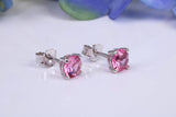 5 mm Round Pink Sapphire Cubic Zirconia set Stud Earrings, Made from Solid Cast Sterling Silver