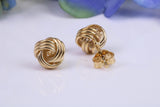 8 mm Round Knotted Stud Earrings, Made from 925 Grade Sterling Silver and Yellow Gold Plated
