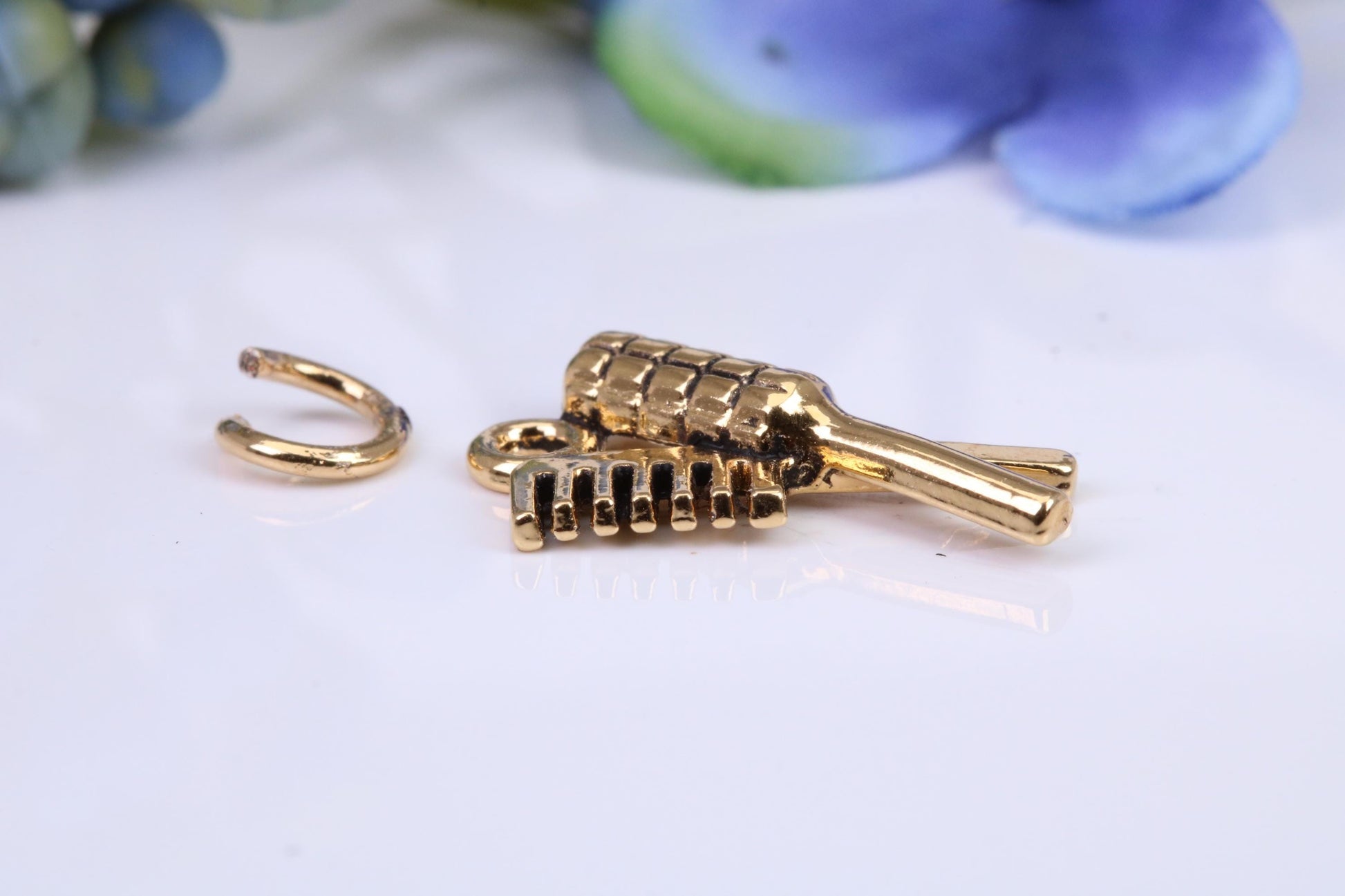 Comb and Hair Brush Charm, Traditional Charm, Made from Solid Cast Yellow Gold, British Hallmarked