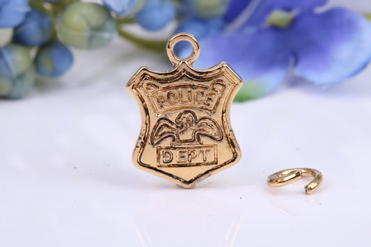 Police Badge Charm, Traditional Charm, Made from Solid Cast Yellow Gold, British Hallmarked