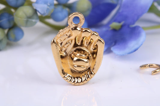 Baseball Glove and Ball Charm, Traditional Charm, Made from Solid Cast Yellow Gold, British Hallmarked