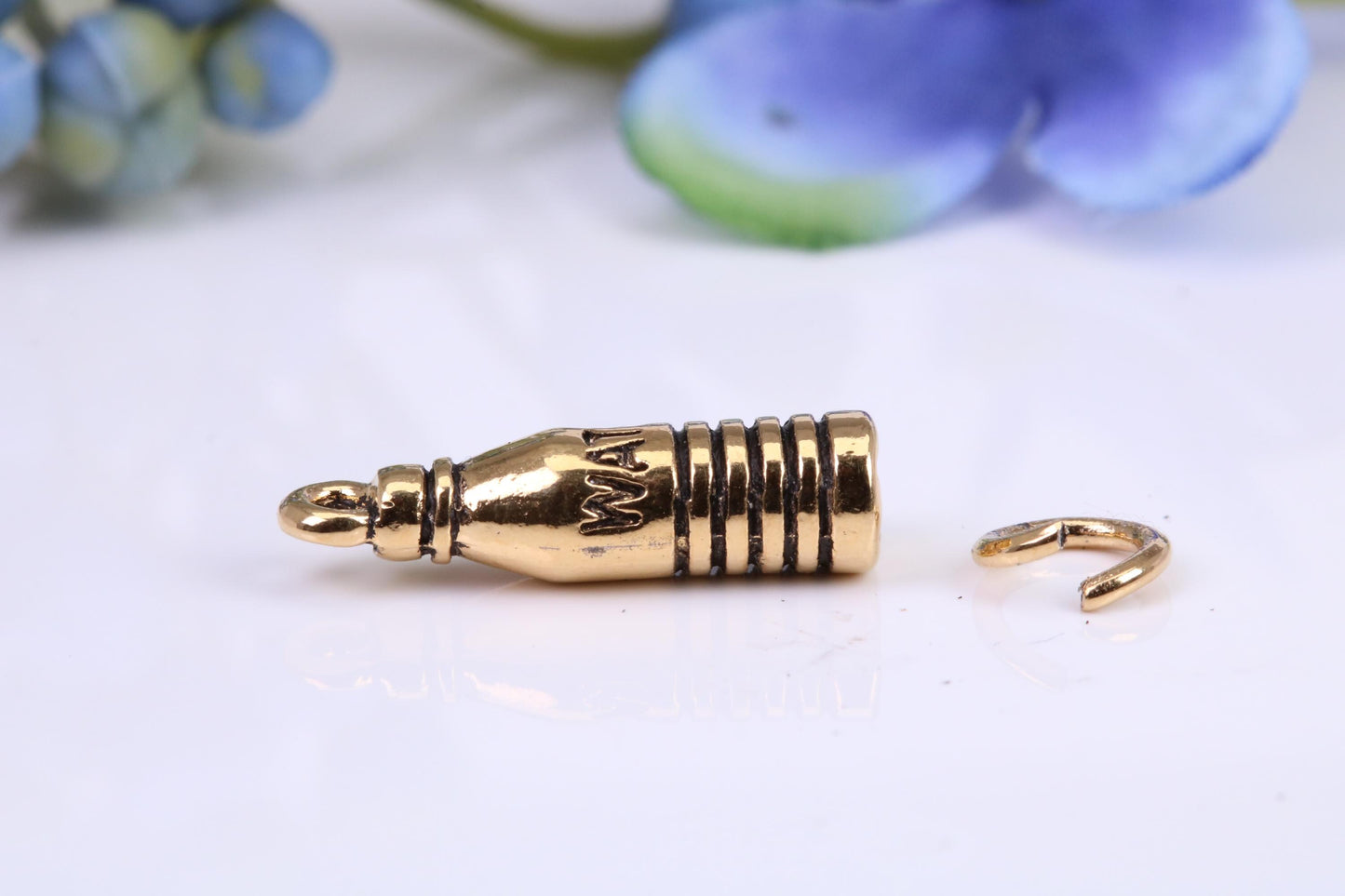 Water Bottle Charm, Traditional Charm, Made From Solid Yellow Gold with British Hallmark, Complete with Attachment Link