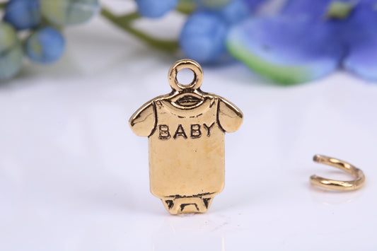 Baby Vest Charm, Made from Solid 9ct Yellow Gold, British Hallmarked, Complete with Attachment Link