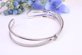 Oval Diamond White Cubic Zirconia set Solid Silver Open Ended Bangle