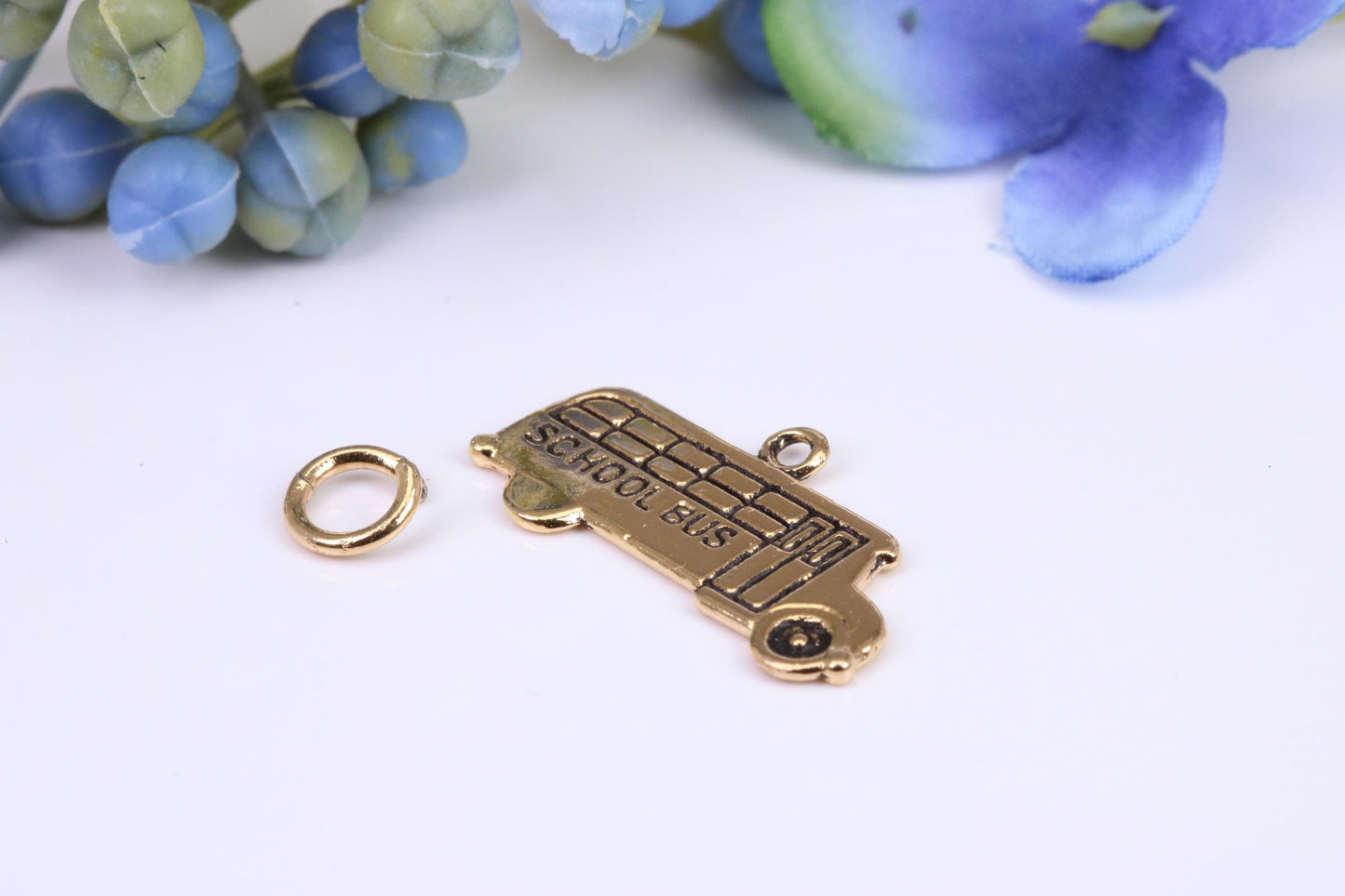 School Bus Charm, Made from Solid Cast Yellow Gold, British Hallmarked