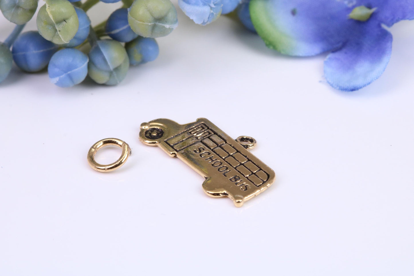 School Bus Charm, Made from Solid Cast Yellow Gold, British Hallmarked