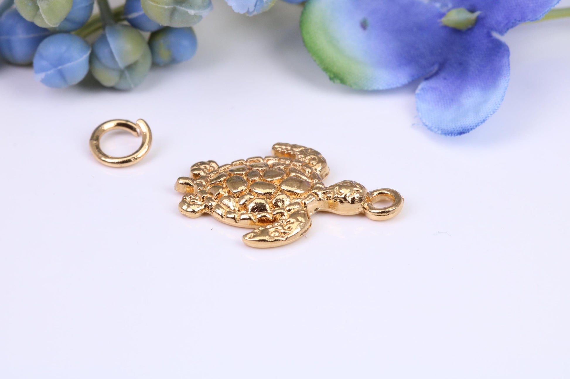 Turtle Charm, Made from Solid 9ct Yellow Gold, British Hallmarked, Complete with Attachment Link
