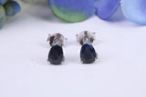 Black Teardrop cut Cubic Zirconia set Stud Earrings, Made from Solid Cast Sterling Silver
