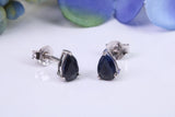 Black Teardrop cut Cubic Zirconia set Stud Earrings, Made from Solid Cast Sterling Silver