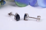 Black Teardrop cut Cubic Zirconia set Stud Earrings, Made from Solid Cast Sterling Silver