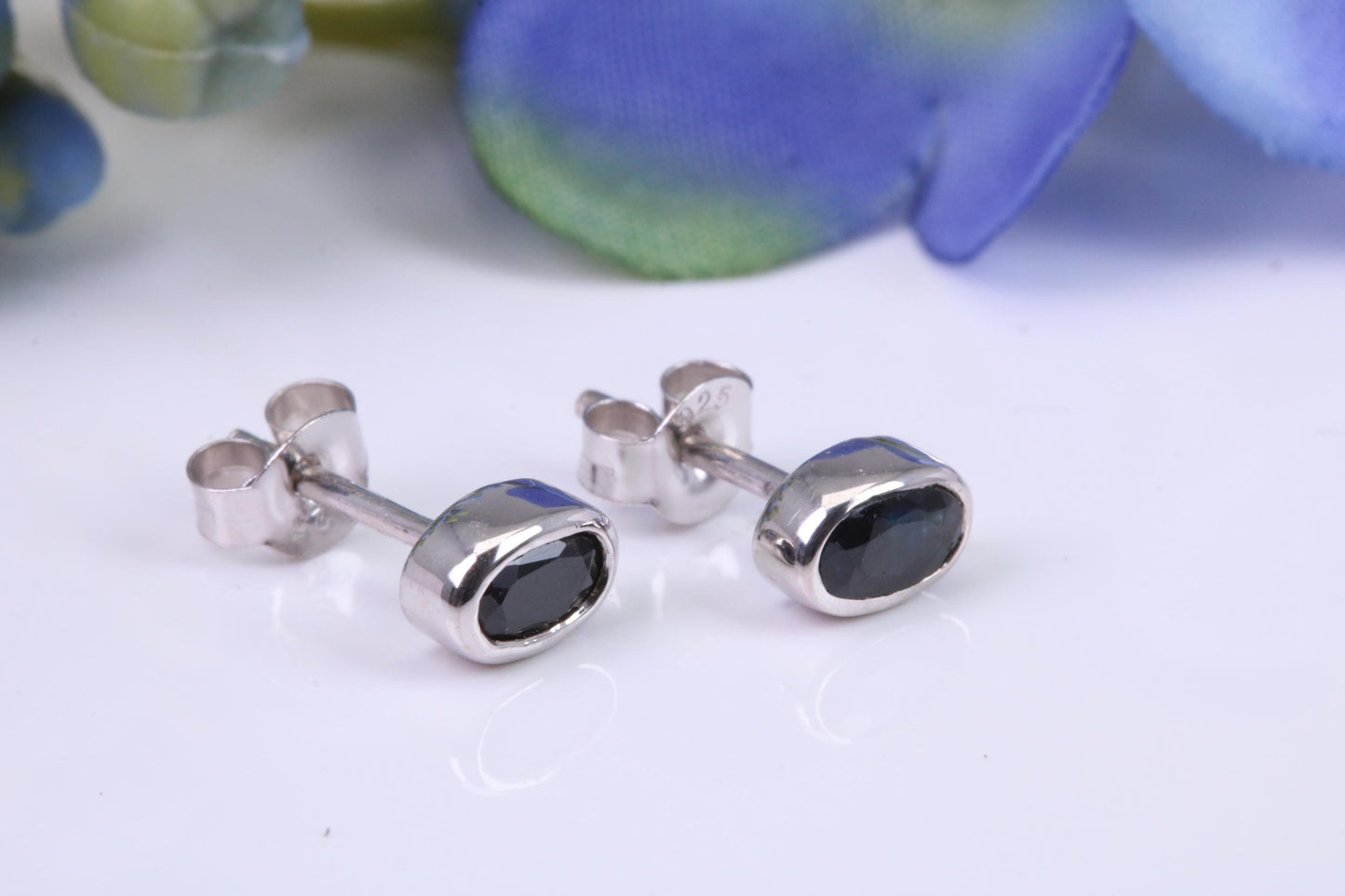 Black Oval cut Cubic Zirconia set Stud Earrings, Made from Solid Cast Sterling Silver