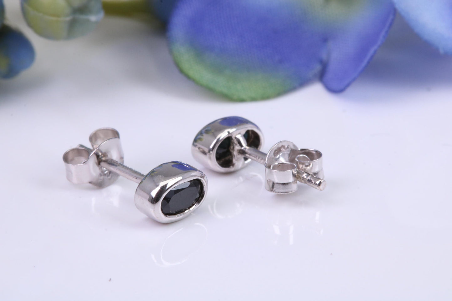 Black Oval cut Cubic Zirconia set Stud Earrings, Made from Solid Cast Sterling Silver