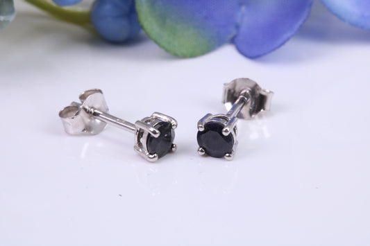 Black Round cut Cubic Zirconia set Stud Earrings, Made from Solid Cast Sterling Silver