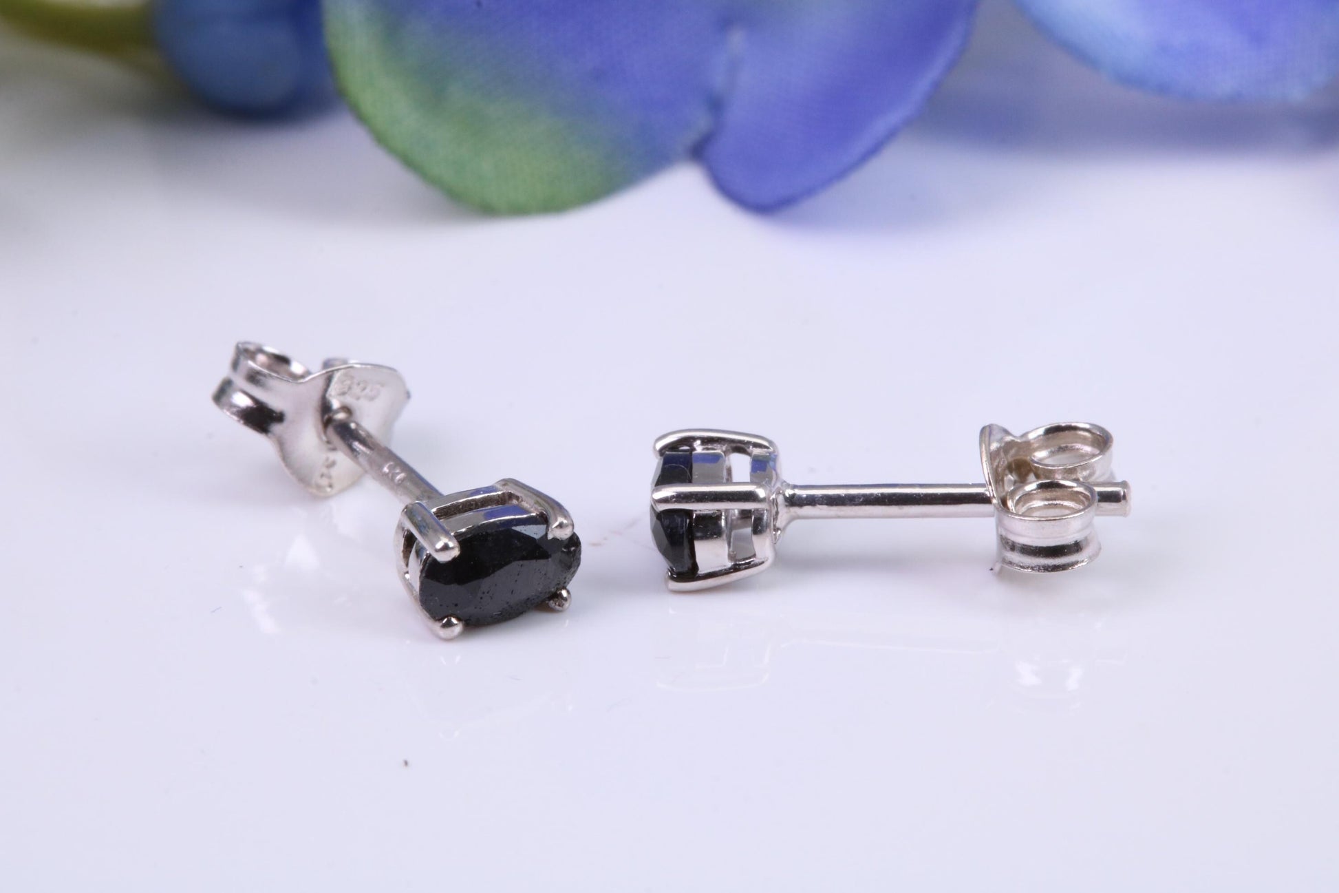 Black Oval cut Cubic Zirconia set Stud Earrings, Made from Solid Cast Sterling Silver