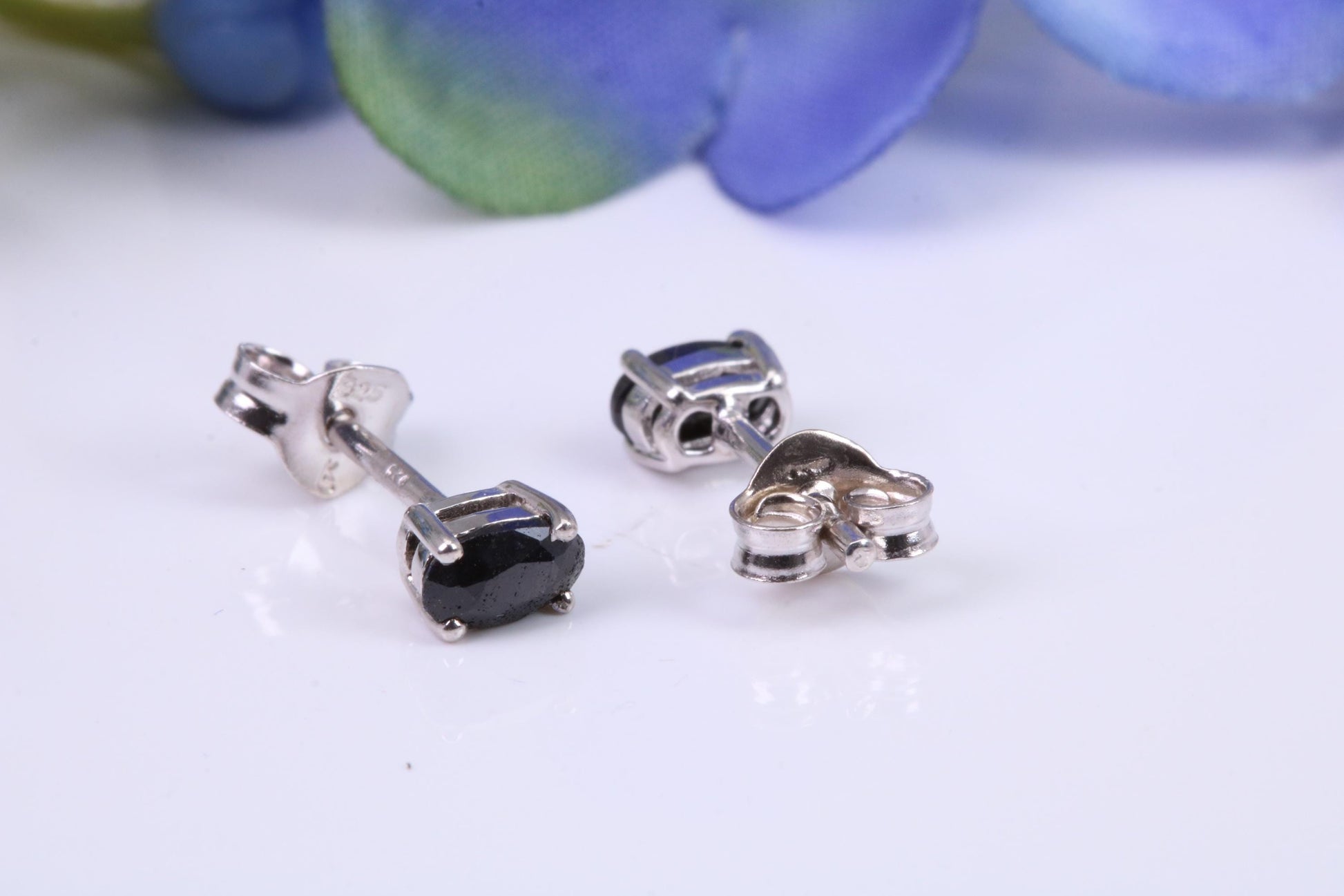 Black Oval cut Cubic Zirconia set Stud Earrings, Made from Solid Cast Sterling Silver
