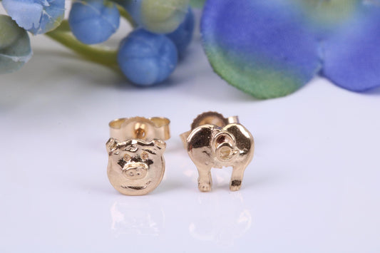 Pig Face and Pig Bum stud earrings, made from solid cast yellow gold