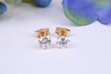 4 mm Round Cubic Zirconia Six Claw set Stud Earrings, Made from Solid 9ct Yellow Gold