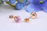 Small 5 mm Round Pink Cubic Zirconia set Stud Earrings, Made from Solid 9ct Yellow Gold