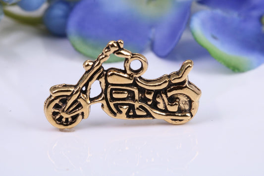 Motorbike Charm, Made from Solid Cast Yellow Gold, British Hallmarked, Complete with Attachment Link