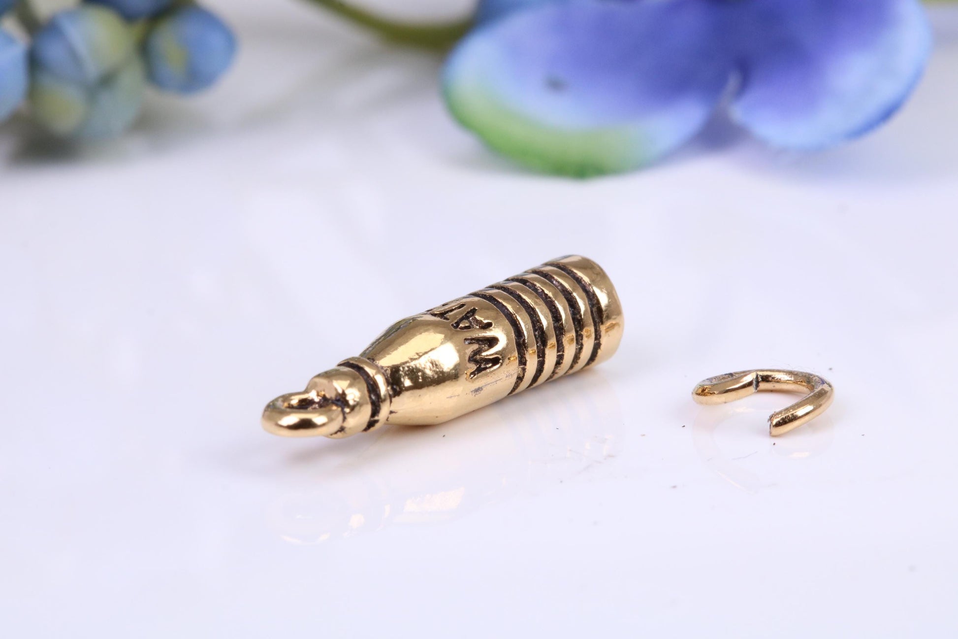 Water Bottle Charm, Traditional Charm, Made From Solid Yellow Gold with British Hallmark, Complete with Attachment Link
