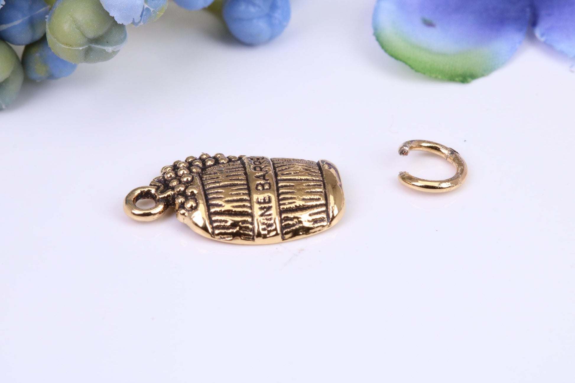 Wine Barrel Charm, Made from Solid Cast Yellow Gold, British Hallmarked