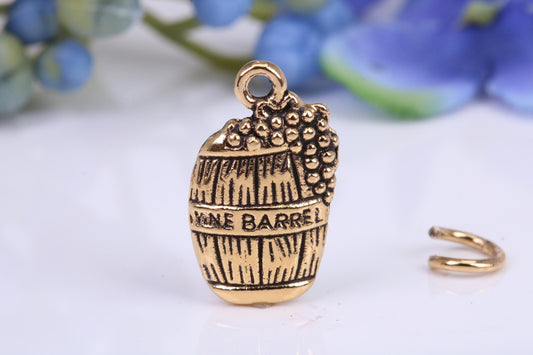 Wine Barrel Charm, Made from Solid Cast Yellow Gold, British Hallmarked