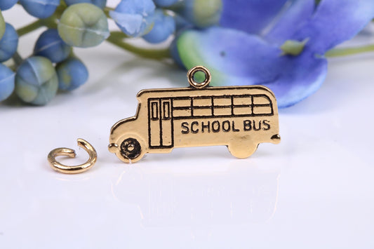 School Bus Charm, Made from Solid Cast Yellow Gold, British Hallmarked