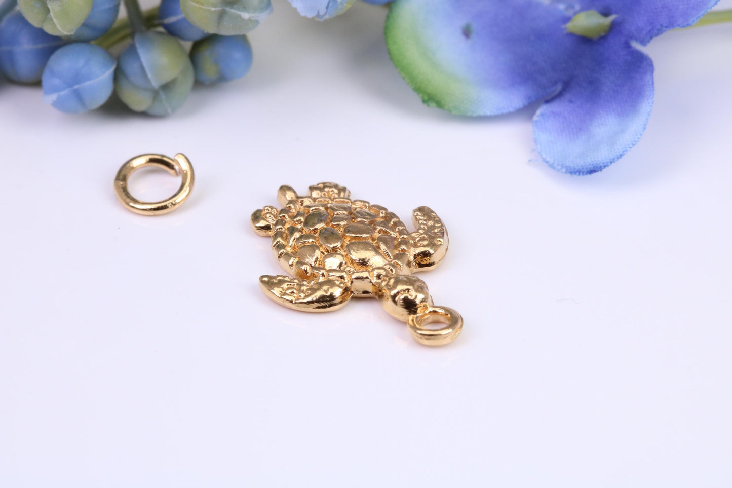 Turtle Charm, Made from Solid 9ct Yellow Gold, British Hallmarked, Complete with Attachment Link