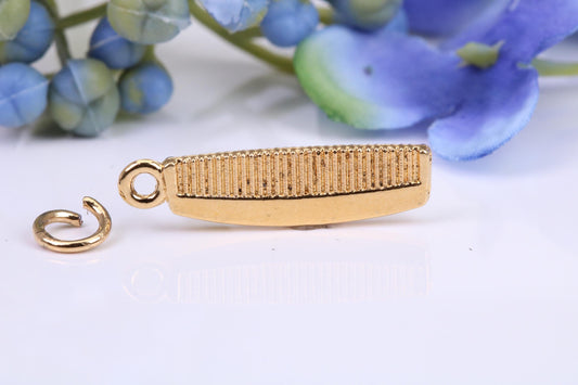 Hair Comb Charm, Made from Solid Cast Yellow Gold, British Hallmarked, Complete with Attachment Link