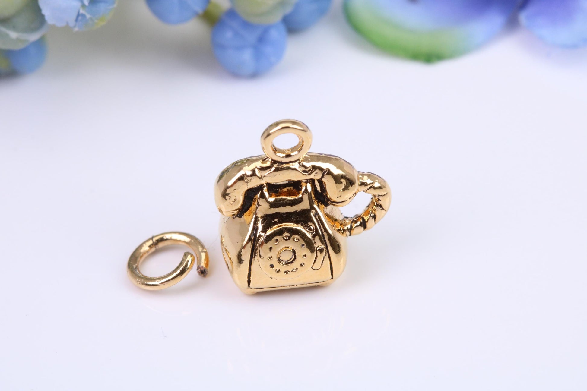 Vintage Telephone Charm, Made From Solid Cast Yellow Gold with British Hallmark, Complete with Attachment Link