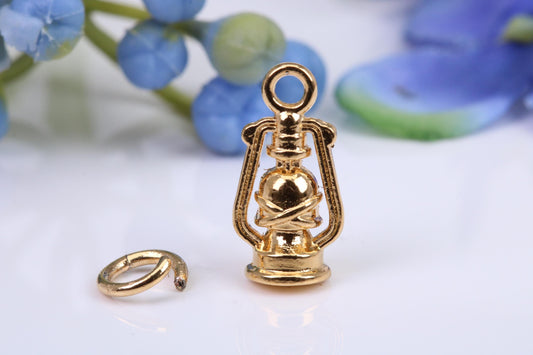 Lantern Charm, Made From Solid Cast Yellow Gold with British Hallmark, Complete with Attachment Link