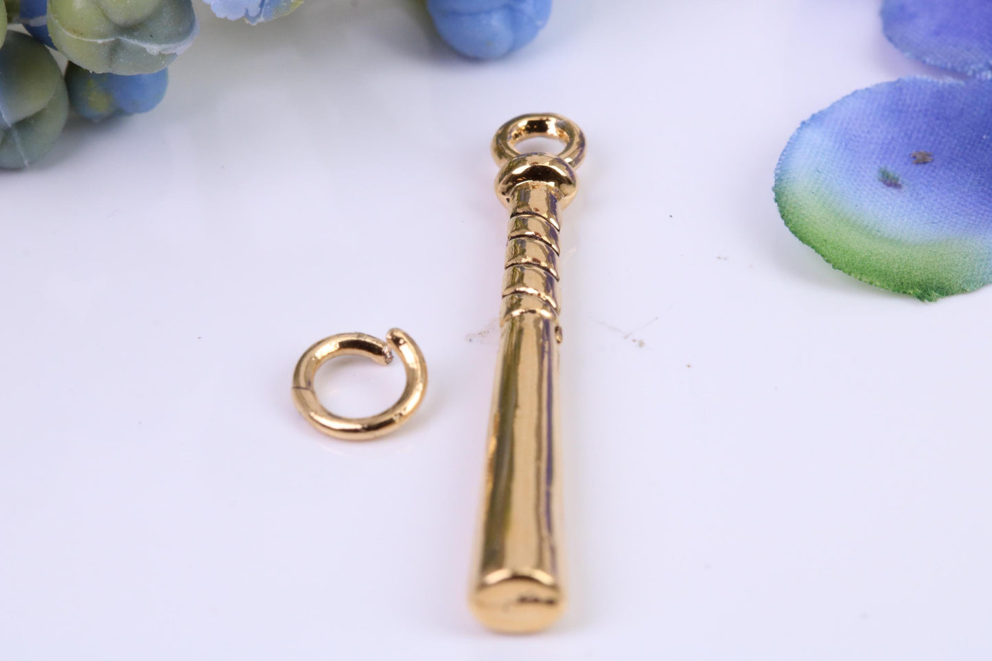 Baseball Bat Charm, Made from Solid Cast Yellow Gold, British Hallmarked