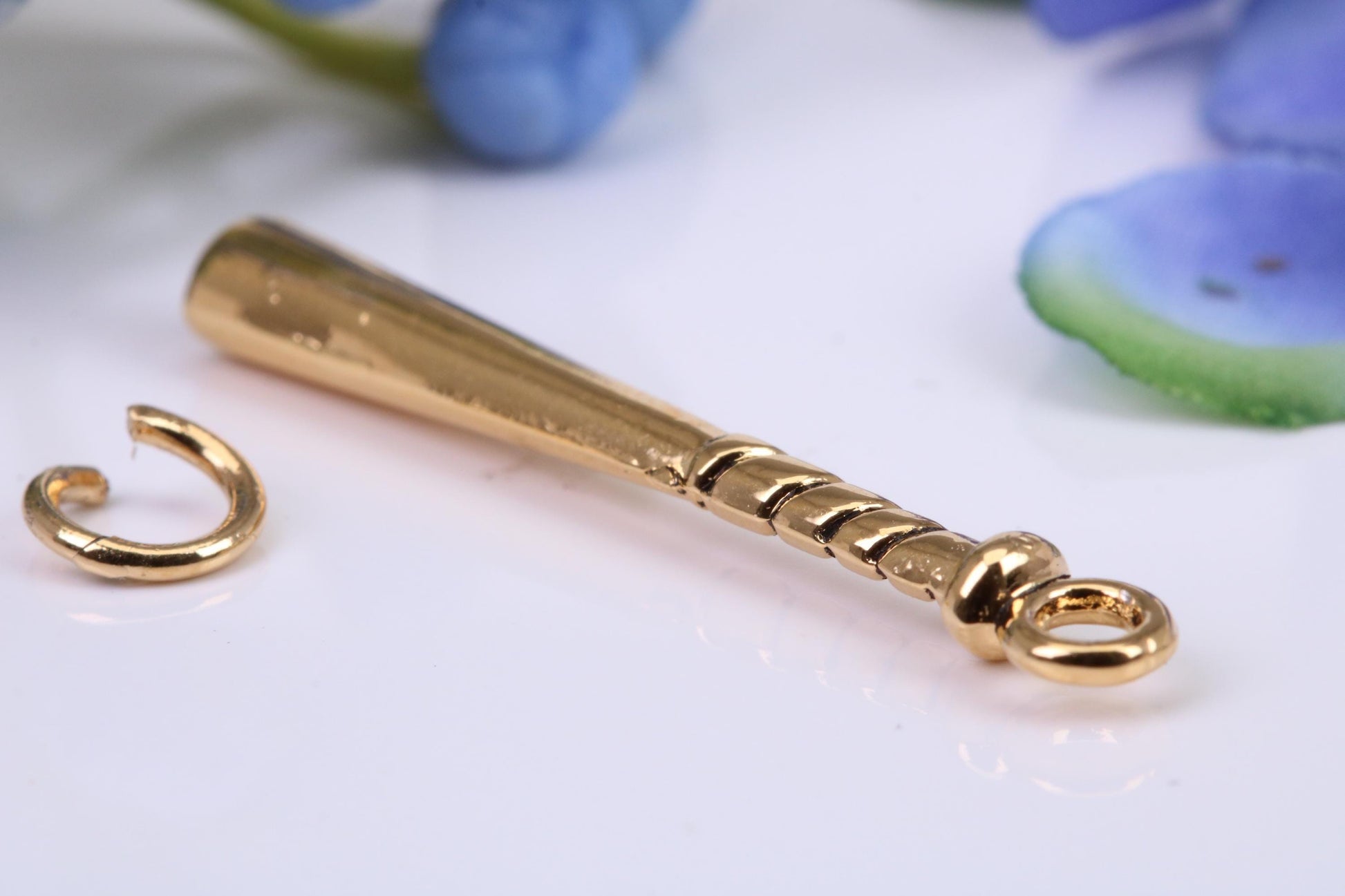 Baseball Bat Charm, Made from Solid Cast Yellow Gold, British Hallmarked