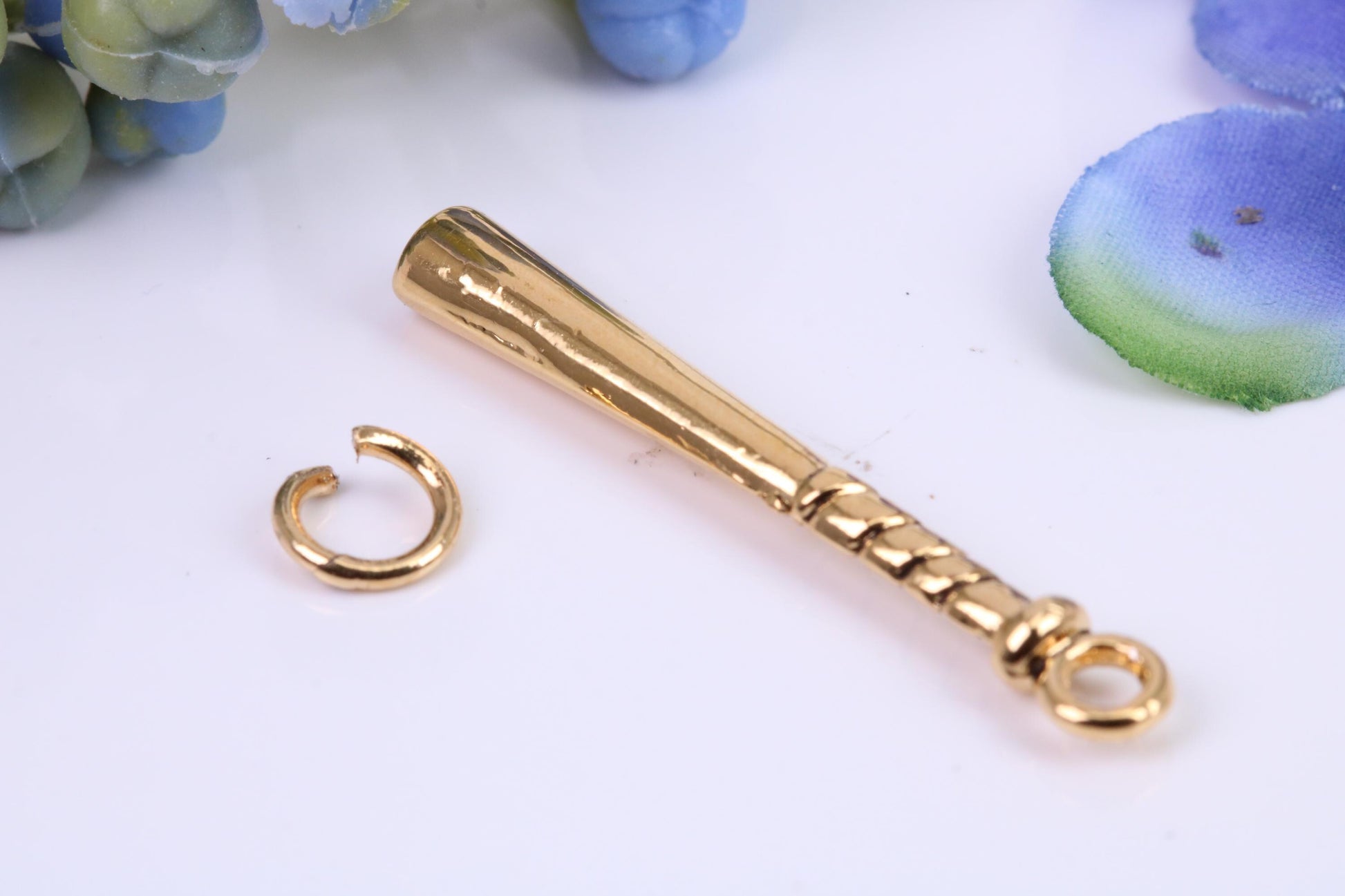 Baseball Bat Charm, Made from Solid Cast Yellow Gold, British Hallmarked