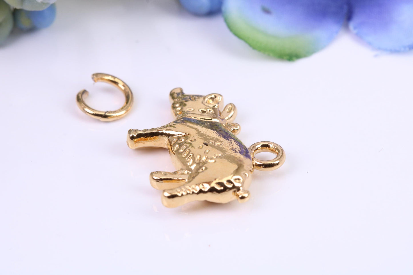 Farm Pig Charm, Made from Solid Yellow Gold, British Hallmarked, Complete with Attachment Link