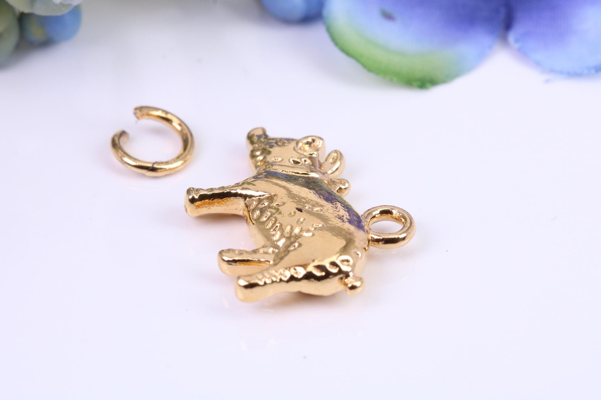 Farm Pig Charm, Made from Solid Yellow Gold, British Hallmarked, Complete with Attachment Link