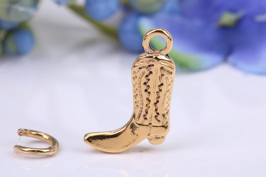 Cowboy Boot Charm, Made from Solid Cast Yellow Gold, British Hallmarked