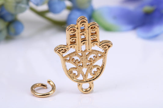 Hamsa Hand Charm, Made from Solid Cast Yellow Gold, British Hallmarked