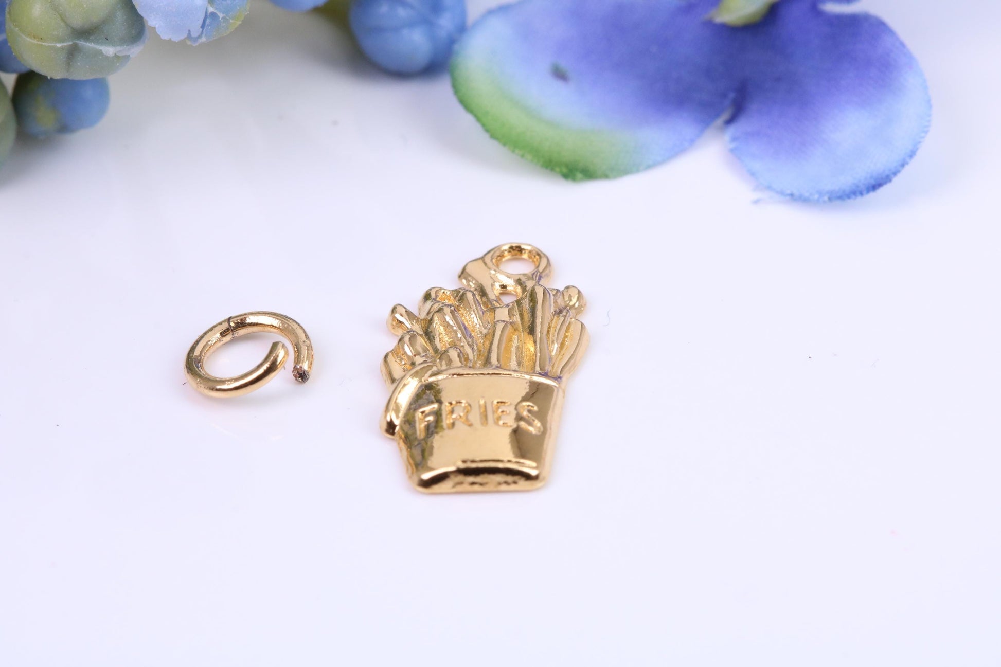 Pack of French Fries Charm, Made from Solid Cast Yellow Gold, British Hallmarked