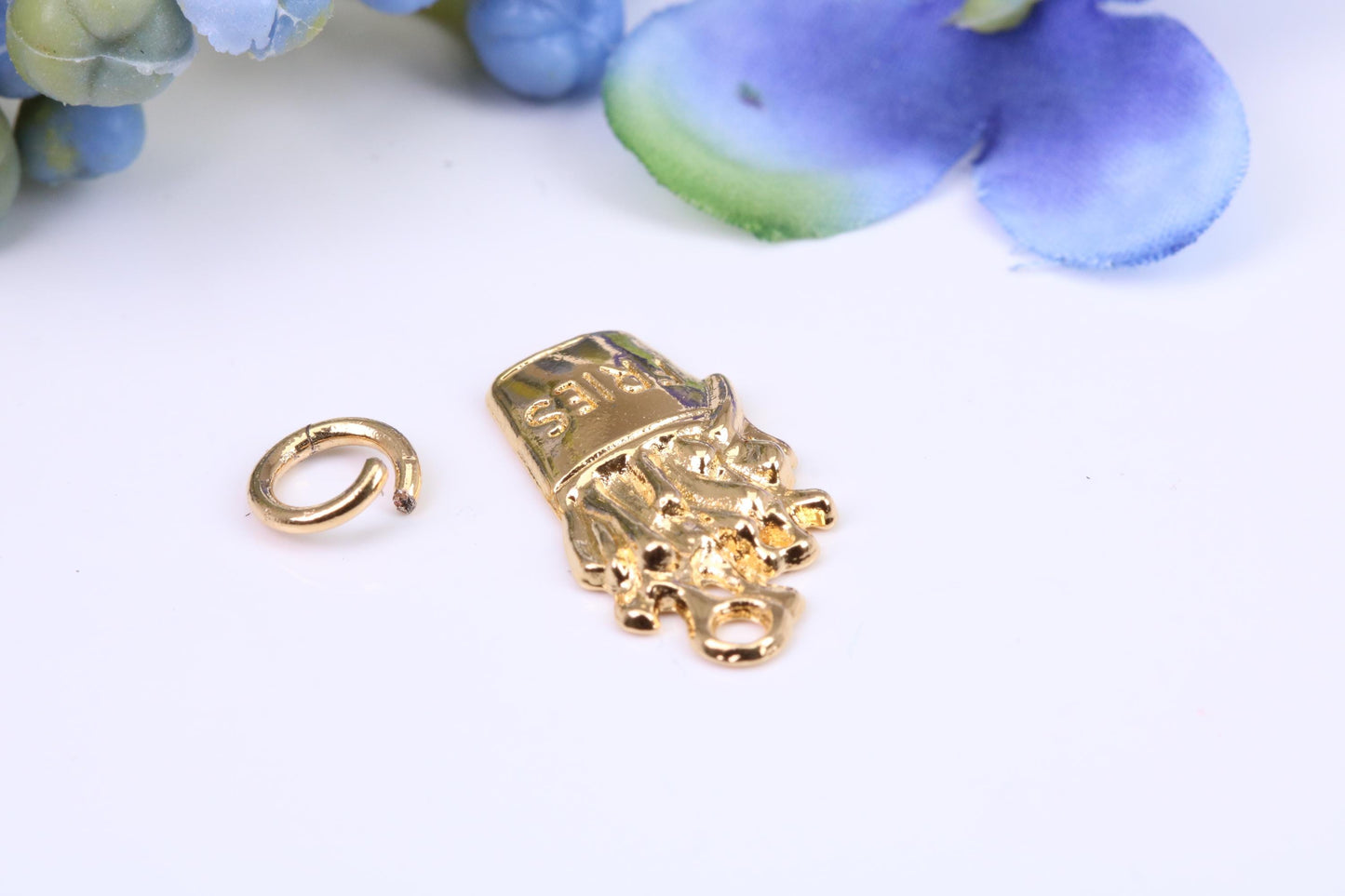 Pack of French Fries Charm, Made from Solid Cast Yellow Gold, British Hallmarked