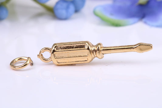 Screwdriver Charm, Made from Solid Cast Yellow Gold, British Hallmarked