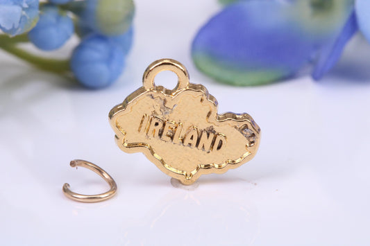 Map of Ireland Charm, Made from Solid Yellow Gold, British Hallmarked, Complete with Attachment Link