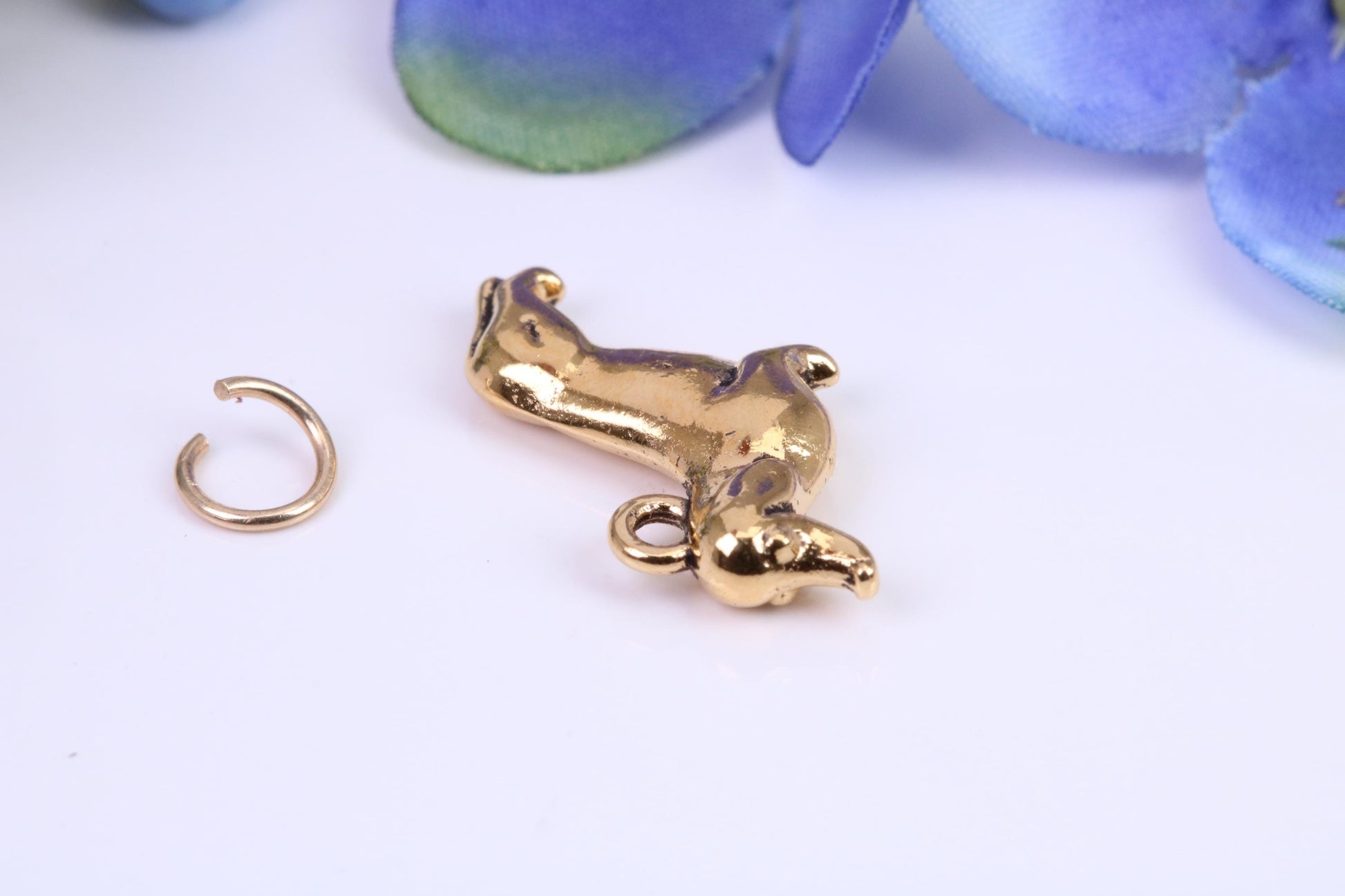 Dachshund Dog Charm, Made from Solid Cast Yellow Gold, Complete with Attachment Link