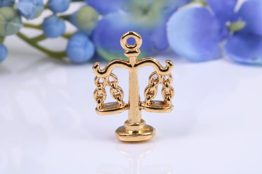Weighing Scales Charm, Made from Solid Yellow Gold, British Hallmarked, Complete with Attachment Link