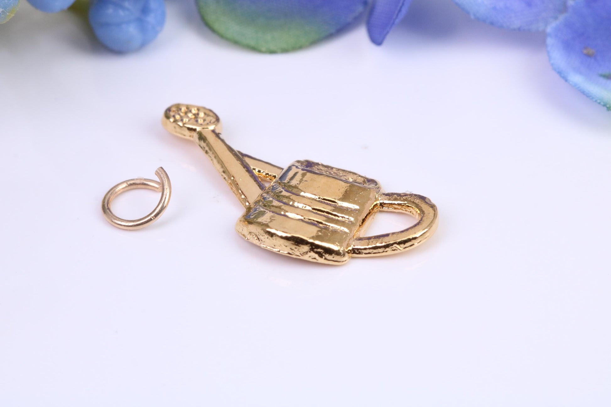 Garden Watering Can Charm, Made From Solid Cast Yellow Gold with British Hallmark, Complete with Attachment Link