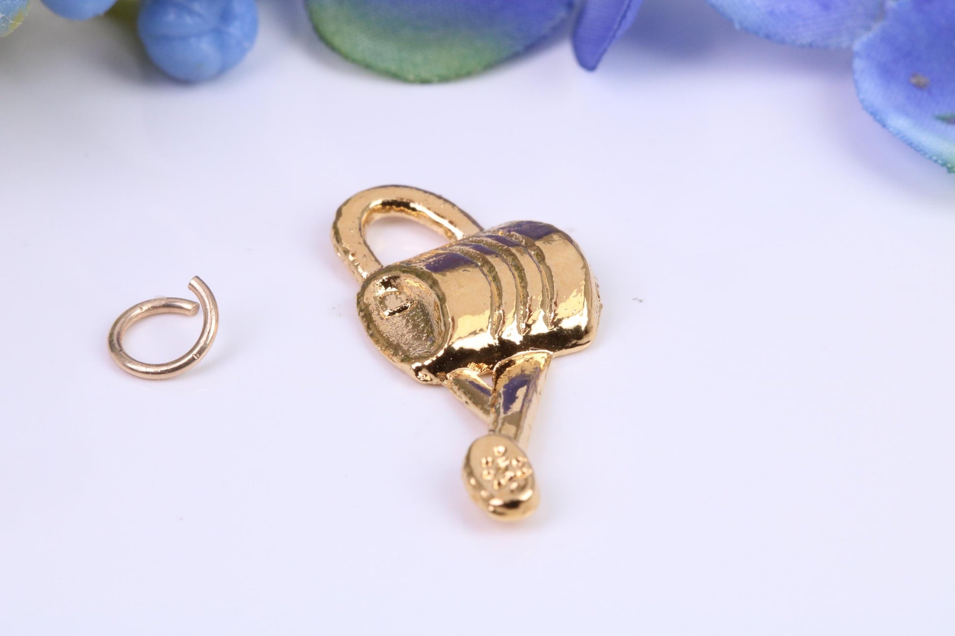Garden Watering Can Charm, Made From Solid Cast Yellow Gold with British Hallmark, Complete with Attachment Link