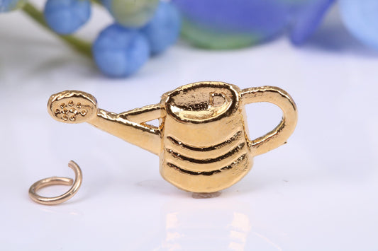 Garden Watering Can Charm, Made From Solid Cast Yellow Gold with British Hallmark, Complete with Attachment Link