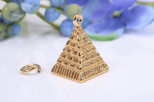 Pyramid Charm, Made from Solid Cast Yellow Gold, British Hallmarked, Complete with Attachment Link