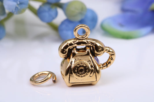Vintage Telephone Charm, Made From Solid Cast Yellow Gold with British Hallmark, Complete with Attachment Link