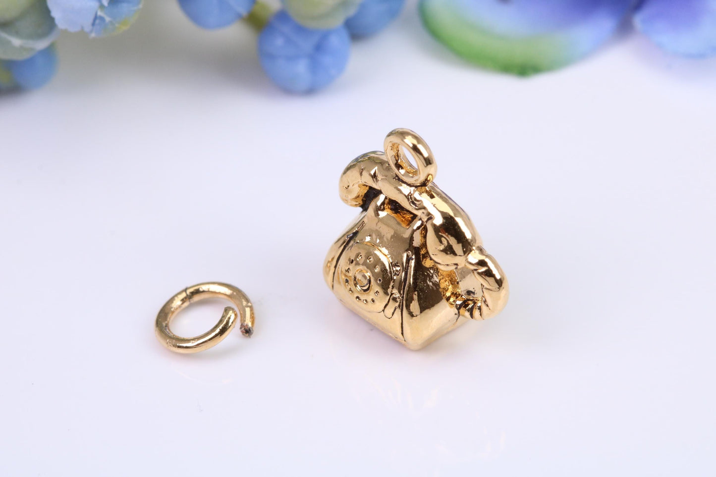 Vintage Telephone Charm, Made From Solid Cast Yellow Gold with British Hallmark, Complete with Attachment Link